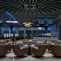 Modern Internet Cafe Interior With Computers Comfortable Seats LED Lighting And Front Desk 3d model
