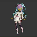 Anime Girl Character With Long Blue Hair And White Dress Crown Accessory Standing Pose