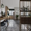 Modern Living and Dining Room Interior Design With Sofa Coffee Table Dining Table and Marble Flooring