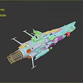 Futuristic Cyan Spaceship 3D Model With Detailed Structure Red Accents And Reflective Surface