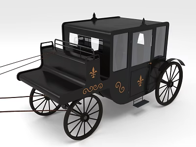 Classic Black Horse Drawn Carriage With Gold Fleur de Lis Embellishments And Elegant Wheels 3d model