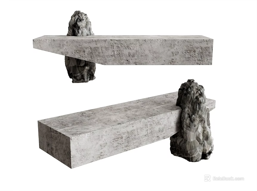 Traditional Stone Reception Desk With Lion Sculptures As Supports Rustic Textured Surface 3d model 
