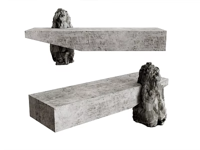 Traditional Stone Reception Desk With Lion Sculptures As Supports Rustic Textured Surface 3d model