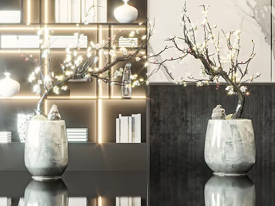 White Ceramic Vase With Lighted Blossom Branches For Modern Interior Decor 3d model