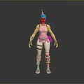 Woman In Pink Top With Blue Hair Striped Pants Gloves And Roller Skates