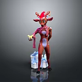 Christmas Character With Reindeer Antlers Red White Striped Outfit Yellow Item And Ice Block