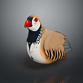 3D Rendered Quail With Red Beak Contrasting Dark Light Head And Striped Brown White Feathers