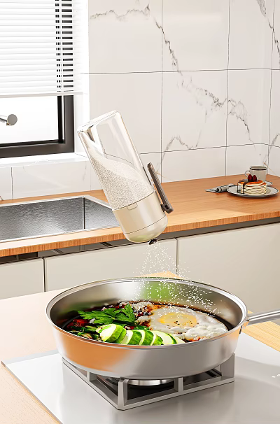 Seasoning Bottle Dispensing Seasonings In A Modern Kitchen Over Pan 3d model