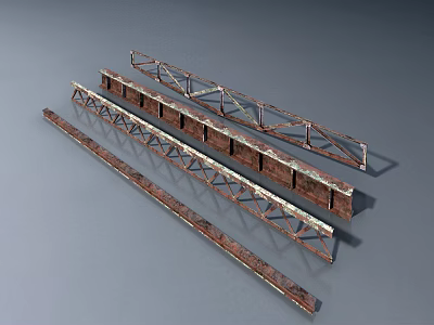 Rusted Long Strip Metal Structures With Reddish Brown Metallic Parallel Beams 3d model