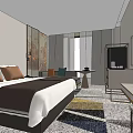 Modern Hotel Guest Room Interior With Washbasin Mirror TV Bed And Shower