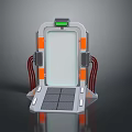 Futuristic Gate Design With Green Display Screen Orange Trim Red Pipes And Gray Pedal Platform