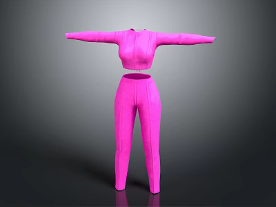 Pink Fitted Outfit With Cropped Top And High Waist Pants For Casual Wear 3d model
