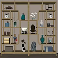 Traditional Chinese Display Shelf with Vases Buddha Statue and Decorative Items for Home Decor