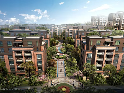 Modern Residential Area With Greenery And Buildings 3d model