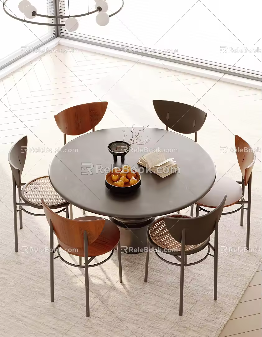 Modern Middle-style Round Dining Table and Chair 3d model