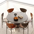 Modern Middle-style Round Dining Table and Chair 3d model