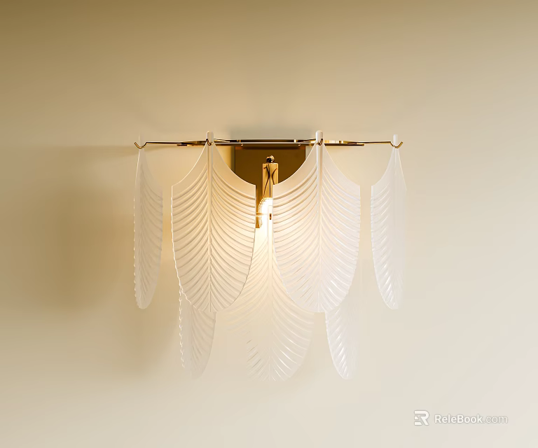 Elegant Wall Mounted Sconce With White Leaf Shaped Glass Shades And Warm Lighting 3d model 