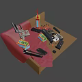 Firearm Accessories Display With Pistol Bullets Colorful Boxes And Parts