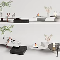 Modern Coffee Table Designs With Marble Tops Round Rectangular Shapes And Decorative Plants 3d model