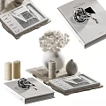 Modern Home Decorative Ornament Set With White Bouquet Vase Candles Gray Tray And Magazines