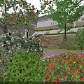 Modern Residential Landscape With Colorful Flowers Green Plants Trees And Garden Steps