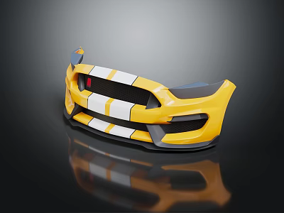 Sporty Yellow Front Bumper Car Parts With White Stripes And Black Details 3d model
