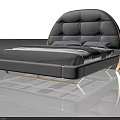 Elegant Modern Double Bed With Curved Gray Upholstered Headboard And Gold Accents