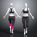 Models in Black Sports Bras and Black Leggings with Pink Accents Front and Back Views 3d model