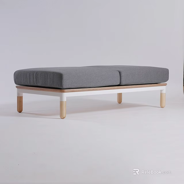 Gray Sofa Bench With Two Cushions Wooden Legs And White Frame Simple Modern Design 3d model 