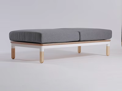 Gray Sofa Bench With Two Cushions Wooden Legs And White Frame Simple Modern Design 3d model