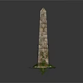 Ancient Brick Obelisk Structure With Green Plants Growing At The Base