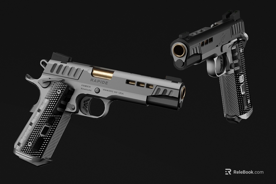 Modern Tactical Pistols With Textured Grips And Stainless Steel Barrels 3d model 