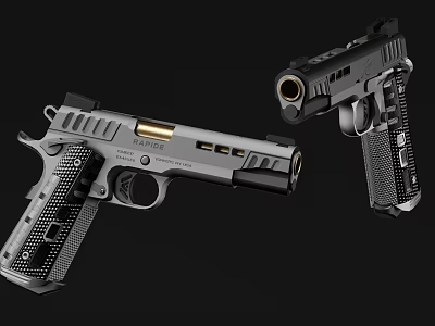 Modern Tactical Pistols With Textured Grips And Stainless Steel Barrels 3d model Modern Tactical Pistols With Textured Grips And Stainless Steel Barrels 3d model