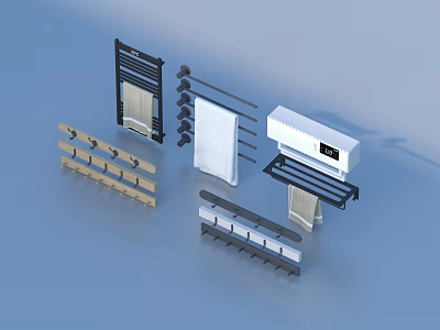 Essential Bathroom Accessories Including Towel Racks Hooks And Storage Shelves 3d model