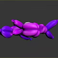 Cartoon Balloon Animal Character With Pink Purple Blue 3D Design And Blue Neck Detail