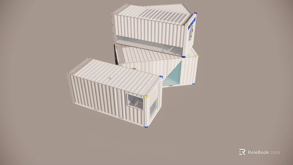 Modern Container Building Design With Stacked Containers And Glass Windows Structure 3d model