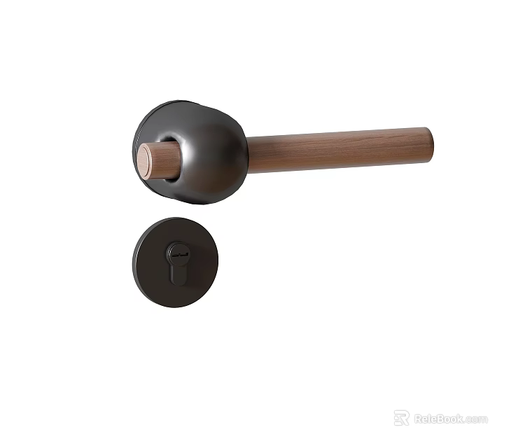 Stylish Contemporary Wooden Metal Door Handle With Cylindrical Grip And Round Lock Keyhole 3d model 