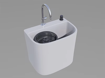 White Square Bathroom Sink With Chrome Faucet And Black Drain Strainer 3d model