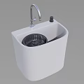 White Square Bathroom Sink With Chrome Faucet And Black Drain Strainer