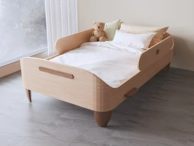 Minimalist Natural Solid Wood Toddler Bed With Safety Guardrails For Warm Bright Lovely Kids Bedroom 3d model