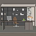 Modern Study Room Interior Design With Bookshelves Desk Computer Chair And Table Lamp 3d model
