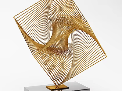 Artistic Golden Twisted Lines Geometric Sculpture Carving With Square Base 3d model