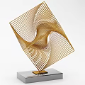 Artistic Golden Twisted Lines Geometric Sculpture Carving With Square Base
