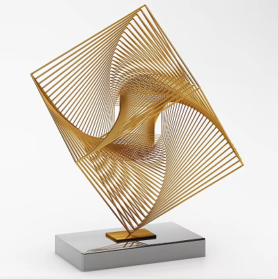 Artistic Golden Twisted Lines Geometric Sculpture Carving With Square Base 3d model