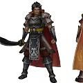 Game Movie Characters in Ornate Armor with Red Cloaks and Different Color Schemes