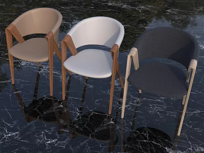 Modern Accent Chairs with Beige White Dark Gray Upholstery and Wooden Frame on Marble Floor 3d model