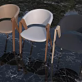 Modern Accent Chairs with Beige White Dark Gray Upholstery and Wooden Frame on Marble Floor