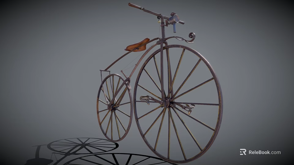 Vintage Bicycle With Large Front Wheel Small Rear Wheel And Leather Seat 3d model 