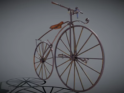 Vintage Bicycle With Large Front Wheel Small Rear Wheel And Leather Seat 3d model