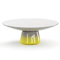 Stylish White Round Coffee Table With Gray Yellow Gradient Base And Decorative Vases 3d model